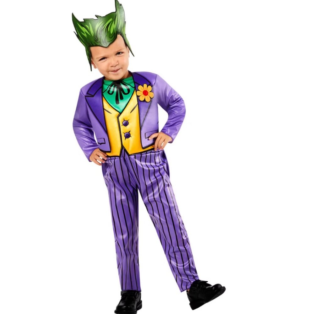 Batman Joker Halloween Costume 4T Jumpsuit Headpiece Toddler Boys Villain - Picture 1 of 5